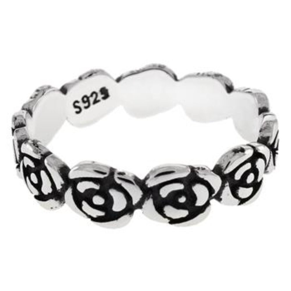 Roses 925 Sterling Silver Oxidized Rose Band Ring
